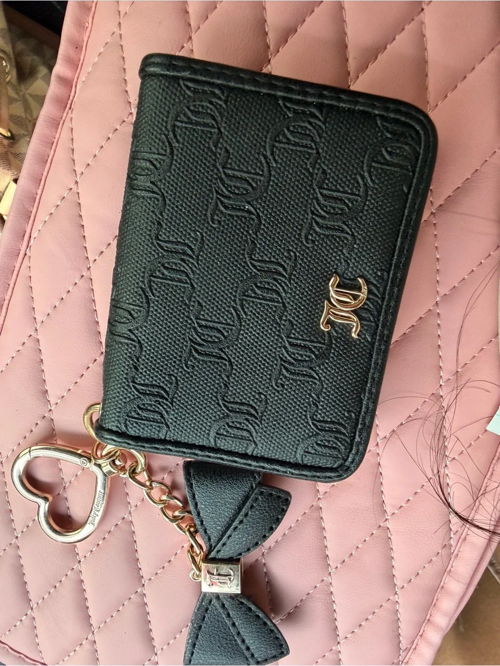 Juicy Couture Black Card Holder Gold Keychain with Pink Card Insert